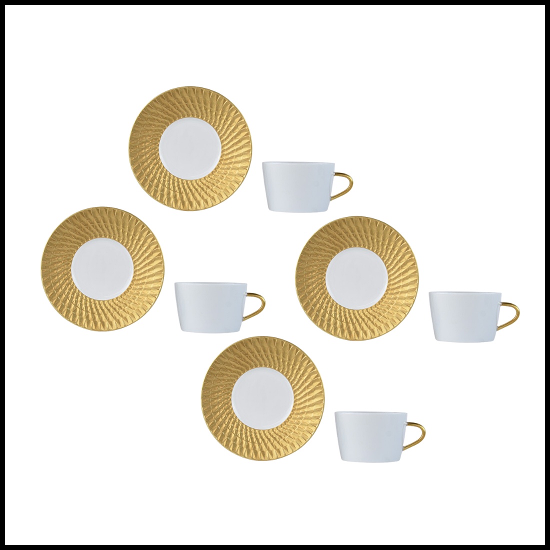 Bernardaud, Twist Gold, Set of 4 tea cups and saucers