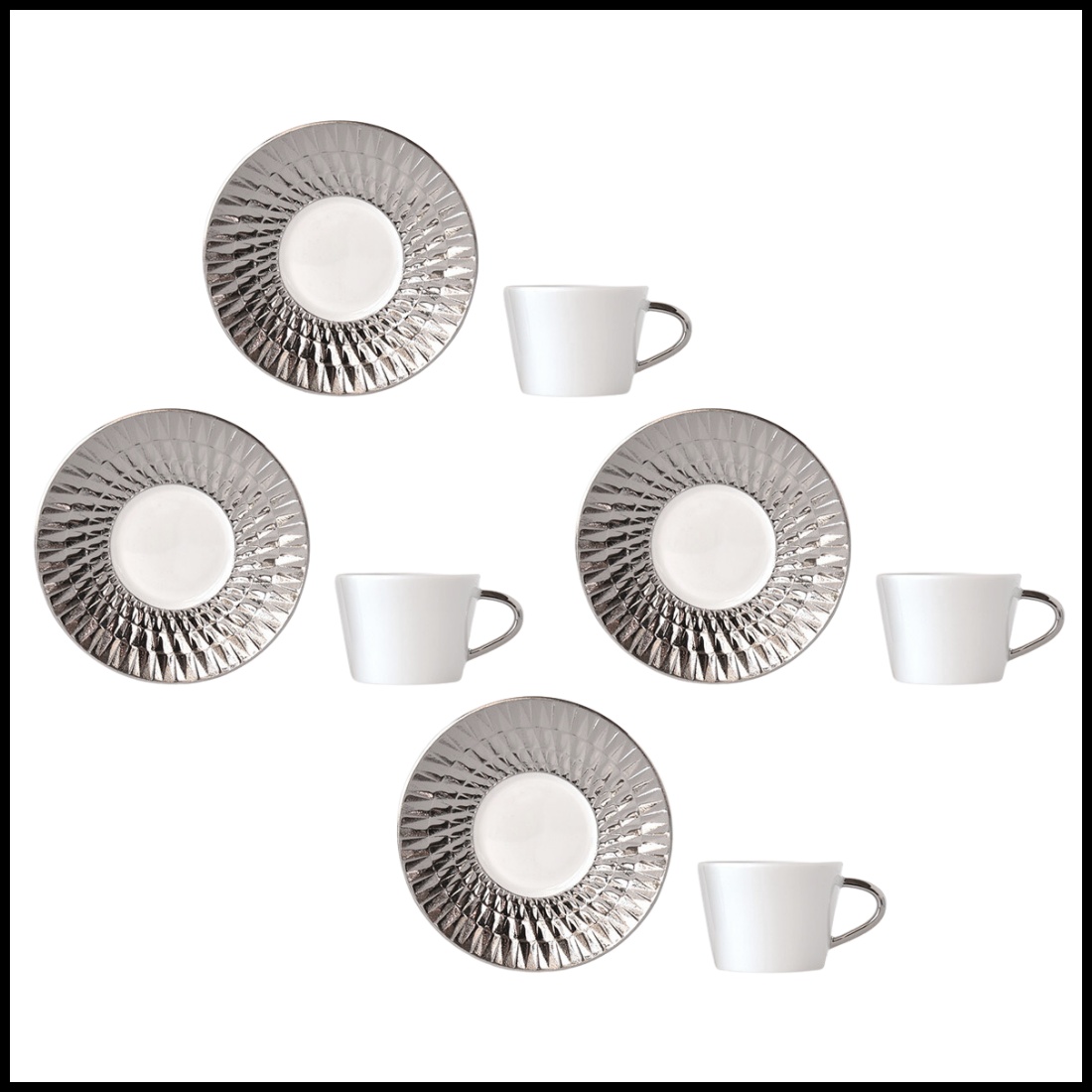 Bernardaud, Twist Platinum, Set of 4 coffee cups and saucers