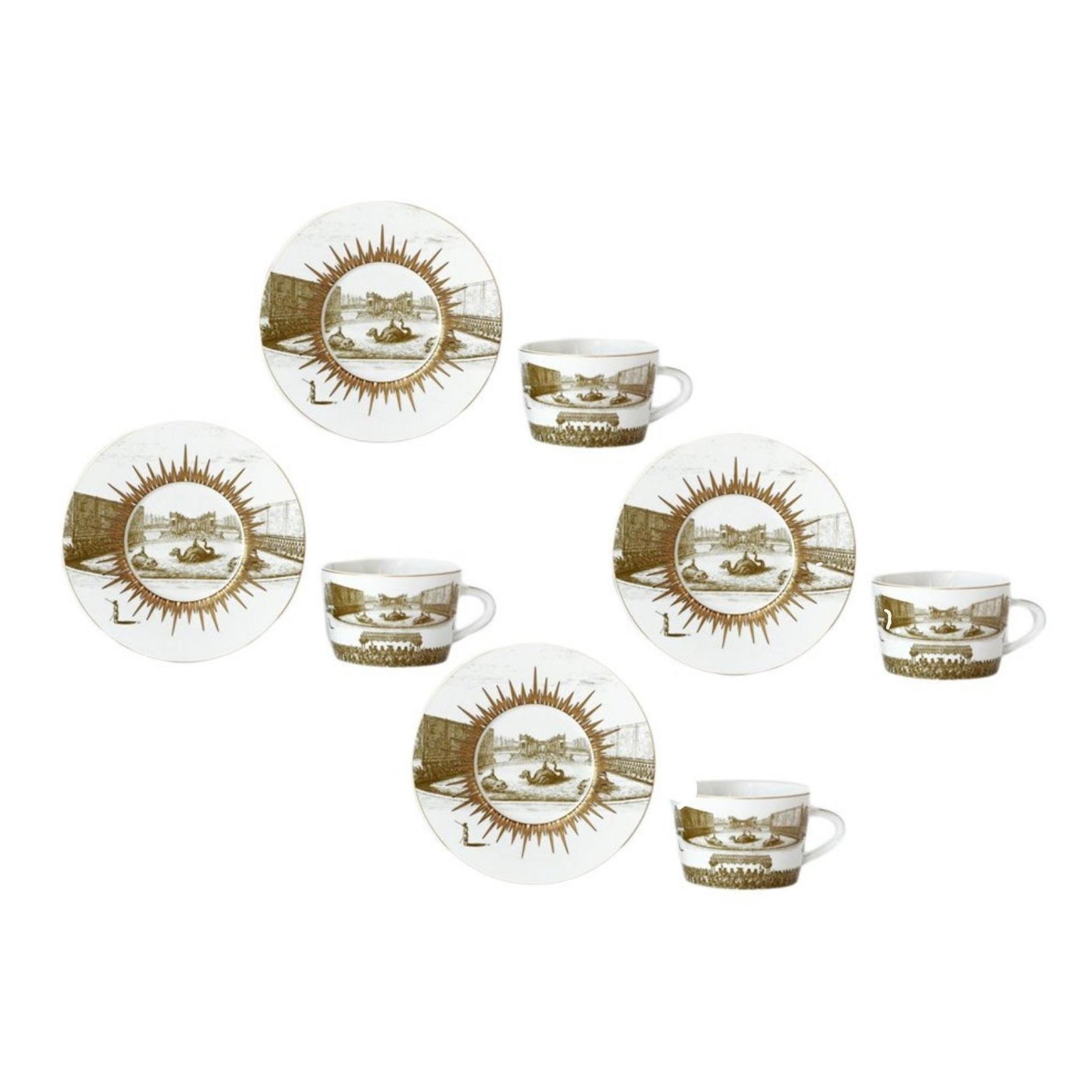 Bernardaud, Versailles Enchanté, Set of 4 tea cups and saucers