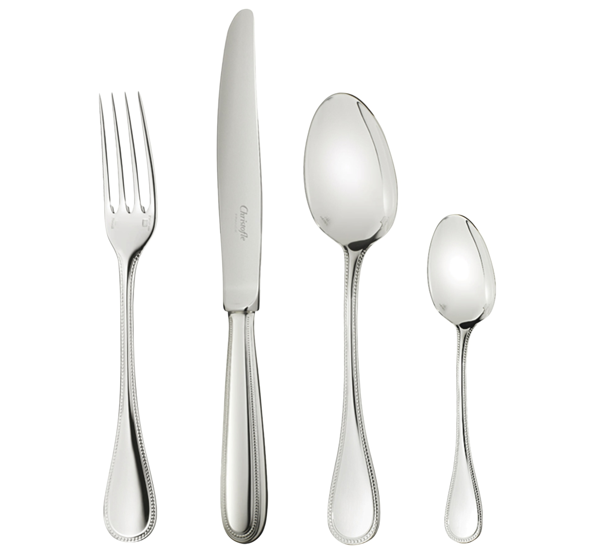 Christofle, Perles cutlery, silver plated, Individual place settings (5 pieces)