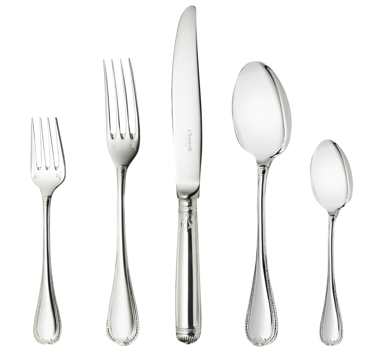 Christofle, Malmaison cutlery, silver plated, 5-Piece Silver Plated Flatware Set 1