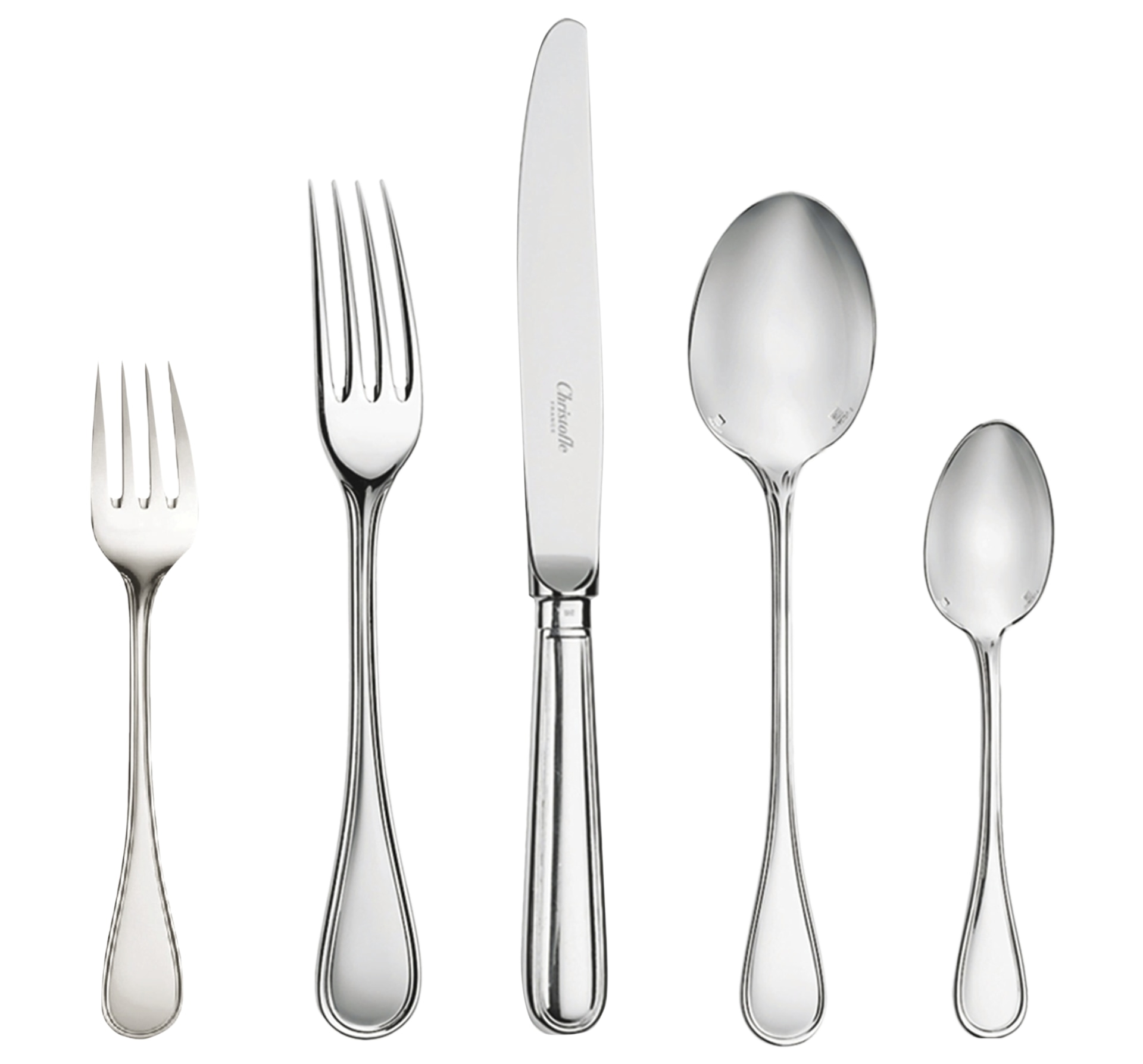 Christofle, Albi cutlery, silver plated, 5-Piece Silver Plated Flatware Set 1