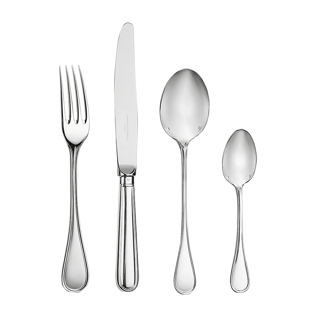 Christofle, Albi cutlery, silver plated, 48-Piece Silver Plated Flatware Set with Chest
