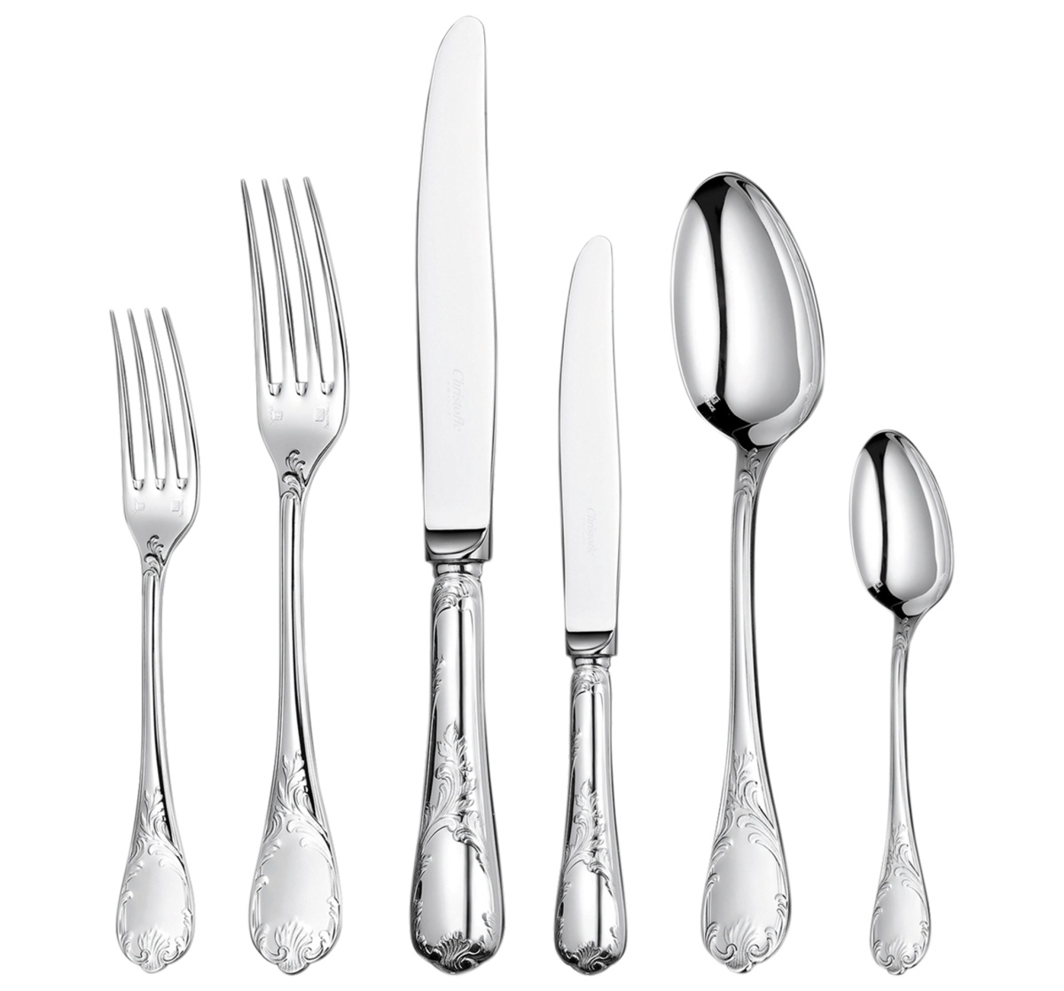 Christofle, Marly, silver plated, Set for 12 people (75 pieces) with Ambassadeur Chest