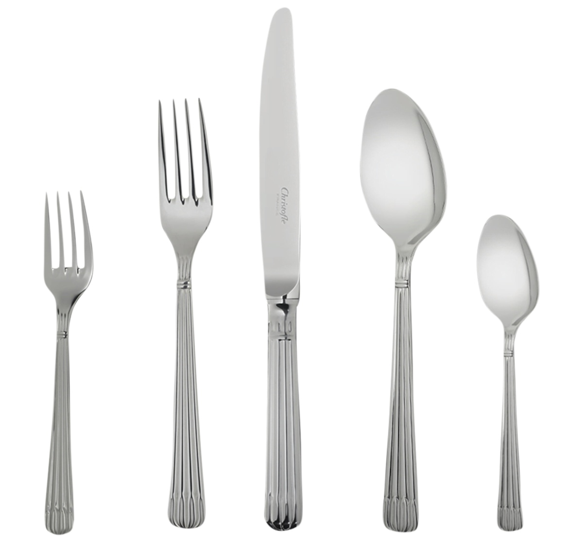Christofle, Osiris cutlery, stainless steel, Flatware set for 12 people (110 pieces) with Ambassadeur chest