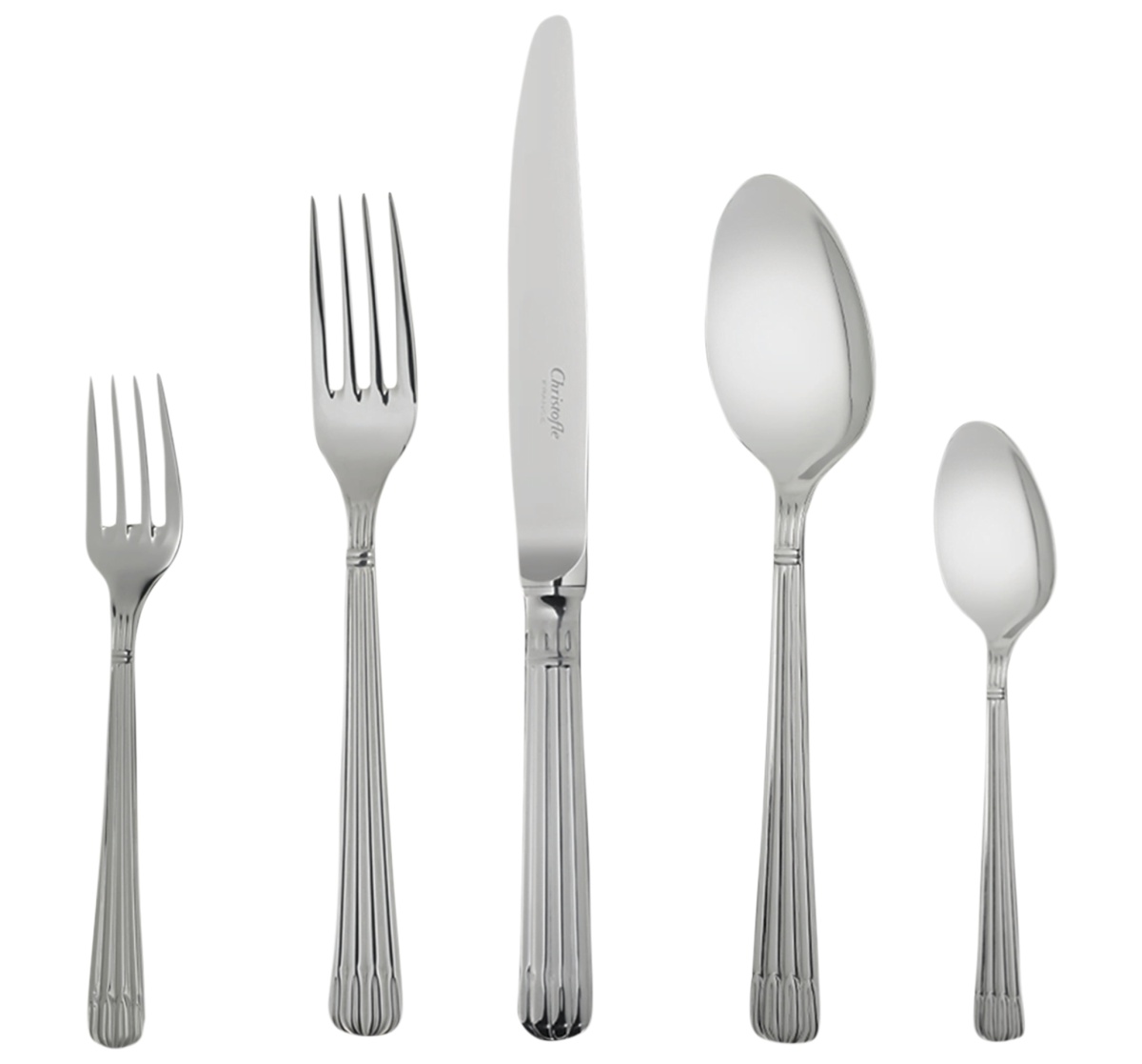 Christofle, Osiris cutlery, stainless steel, Flatware set for 12 people (75 pieces) with Ambassadeur chest