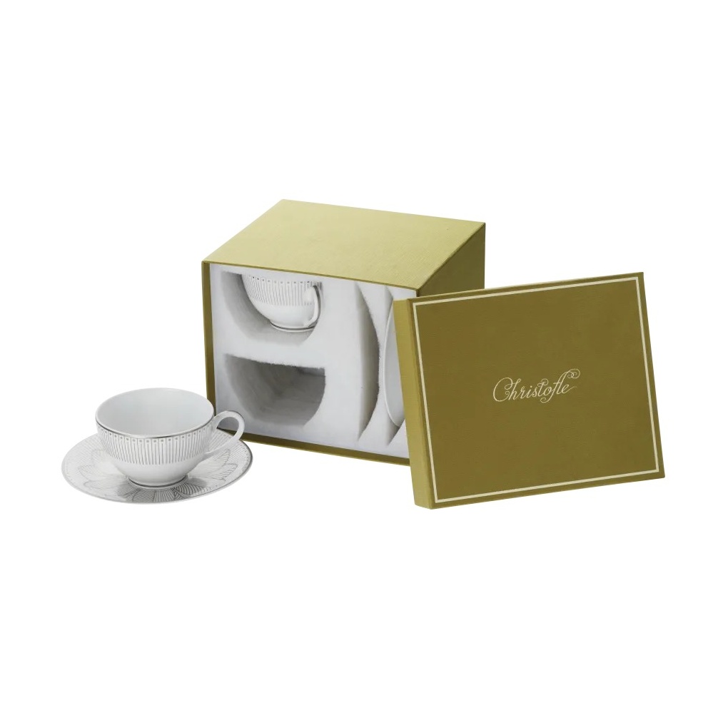 Christofle, Malmaison Impériale Platinium, Set of 2 tea cup and saucers