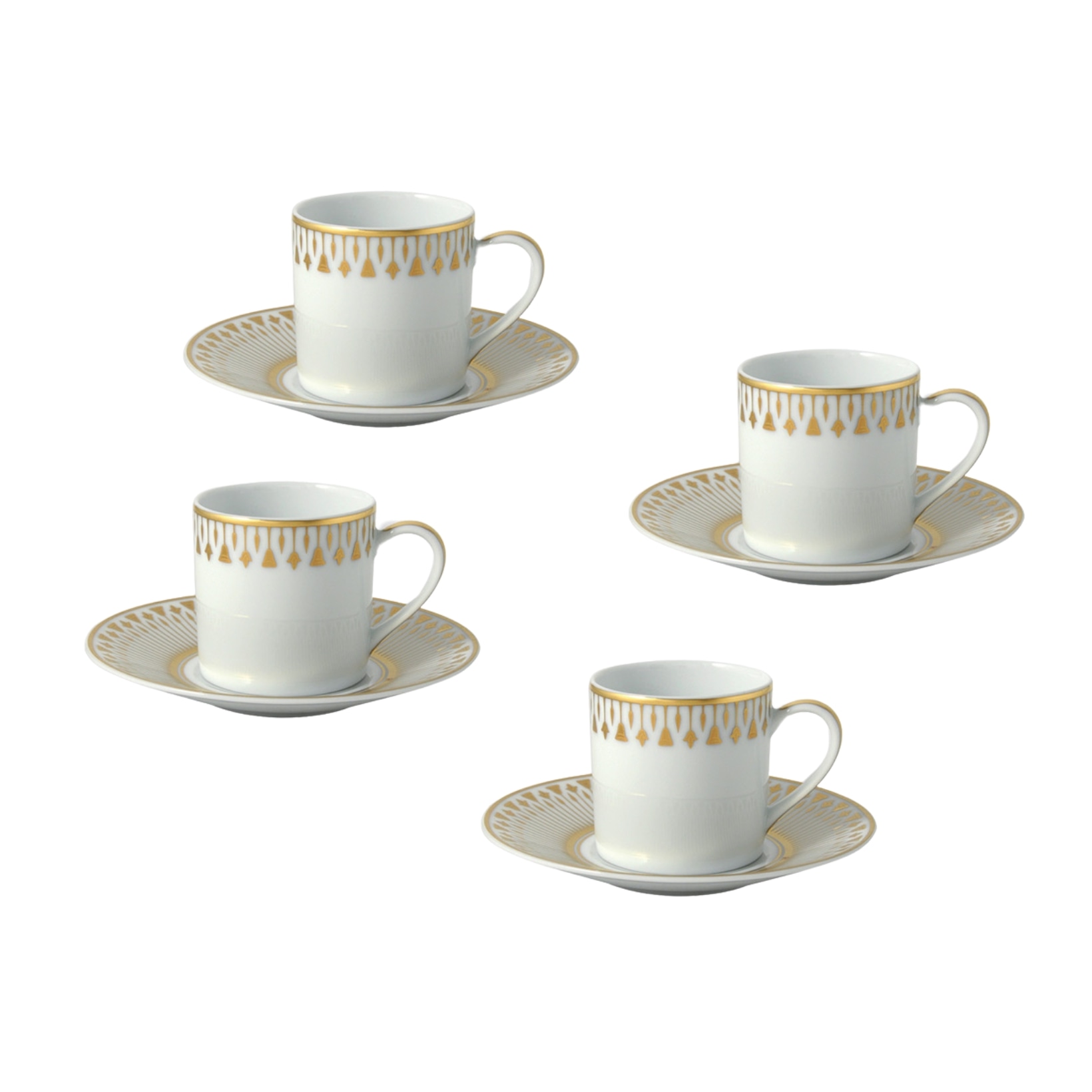 Bernardaud, Soleil levant, Set of 4 coffee cups and saucers