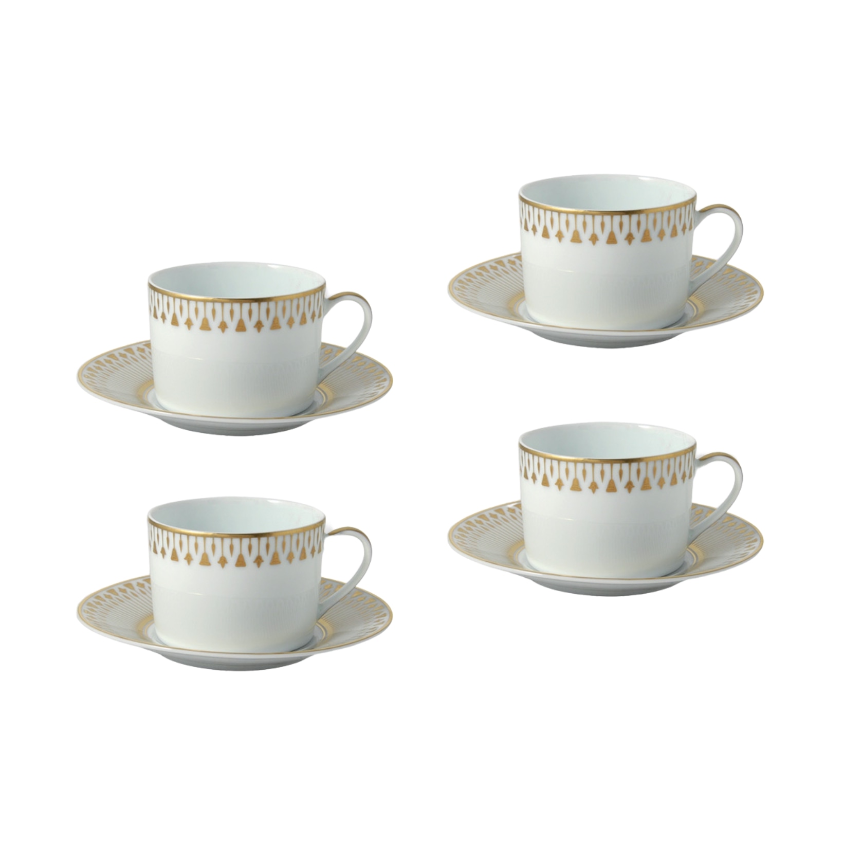 Bernardaud, Soleil levant, Set of 4 tea cups and saucers