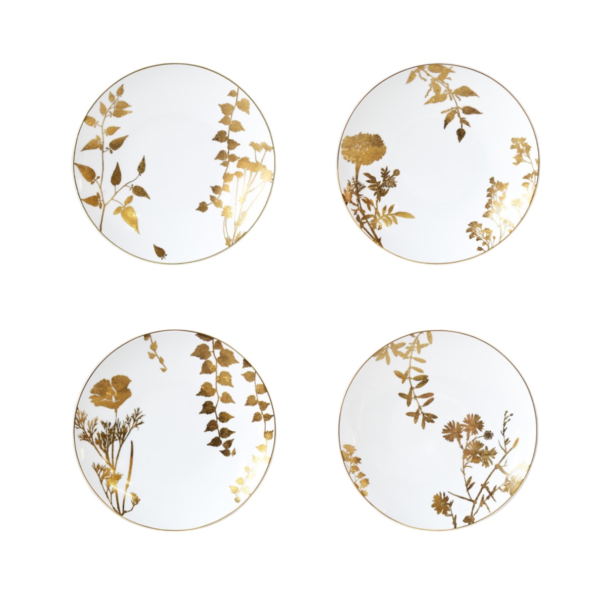 Bernardaud, Vegetal Gold, Set of 4 dessert plates