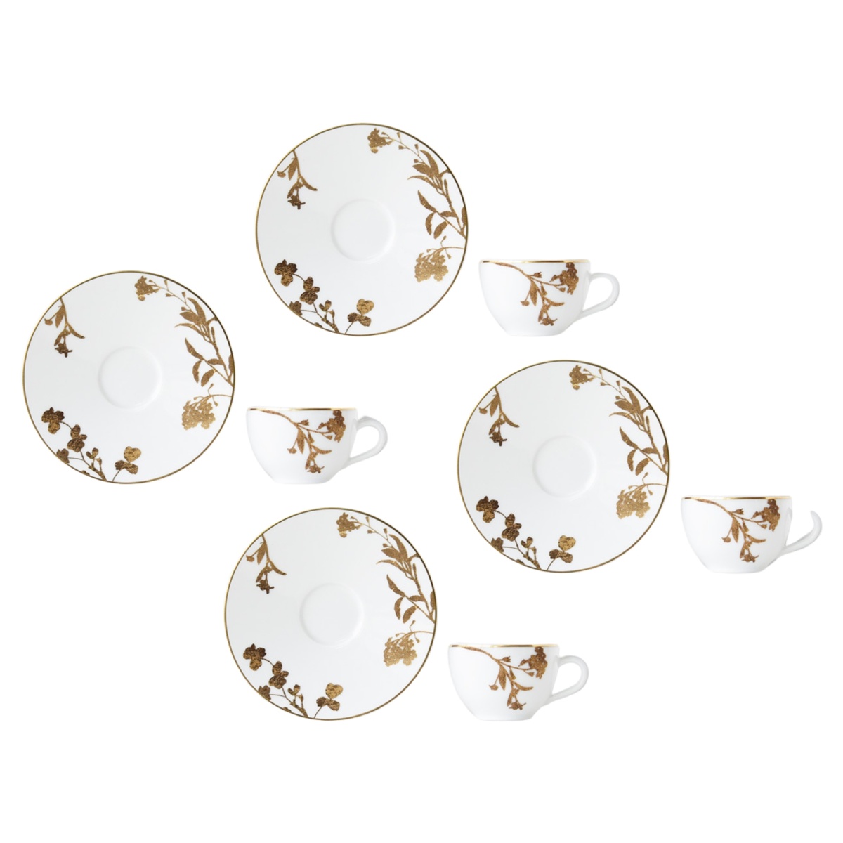 Bernardaud, Vegetal Gold, Set of 4 coffee cups and saucers