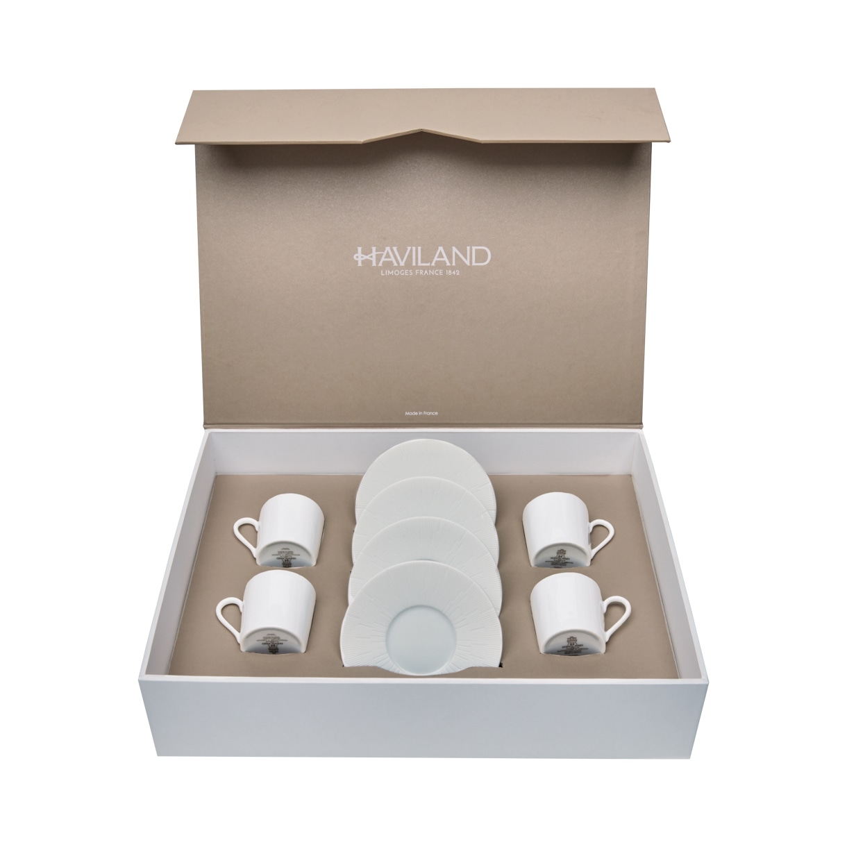 Haviland, Infini white, Set of 4 coffee cups saucers