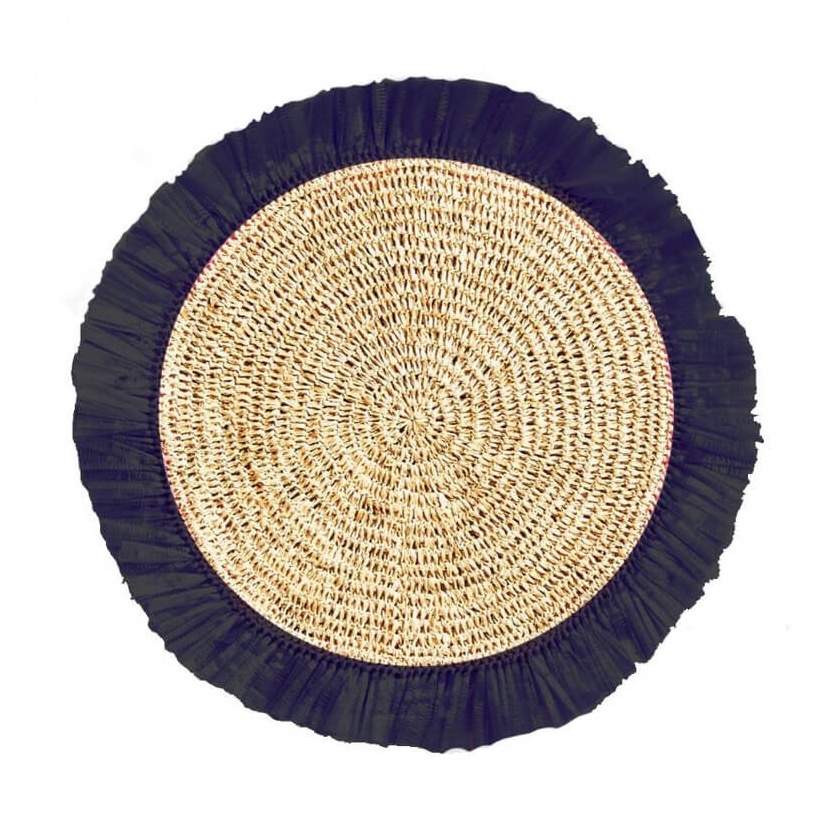 Von Gern Home, Woven, Rattan fringe placemat, black