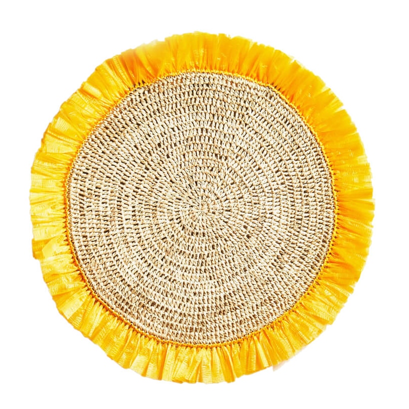 Von Gern Home, Woven, Rattan fringe placemat, yellow