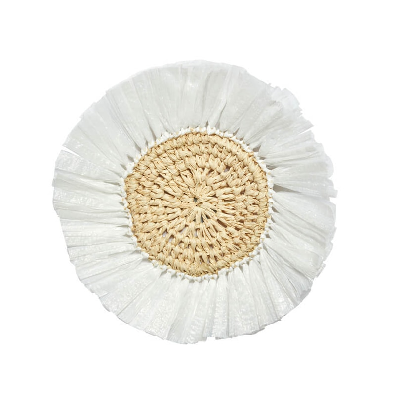 Von Gern Home, Woven, Set of 4 rattan fringe coasters, white