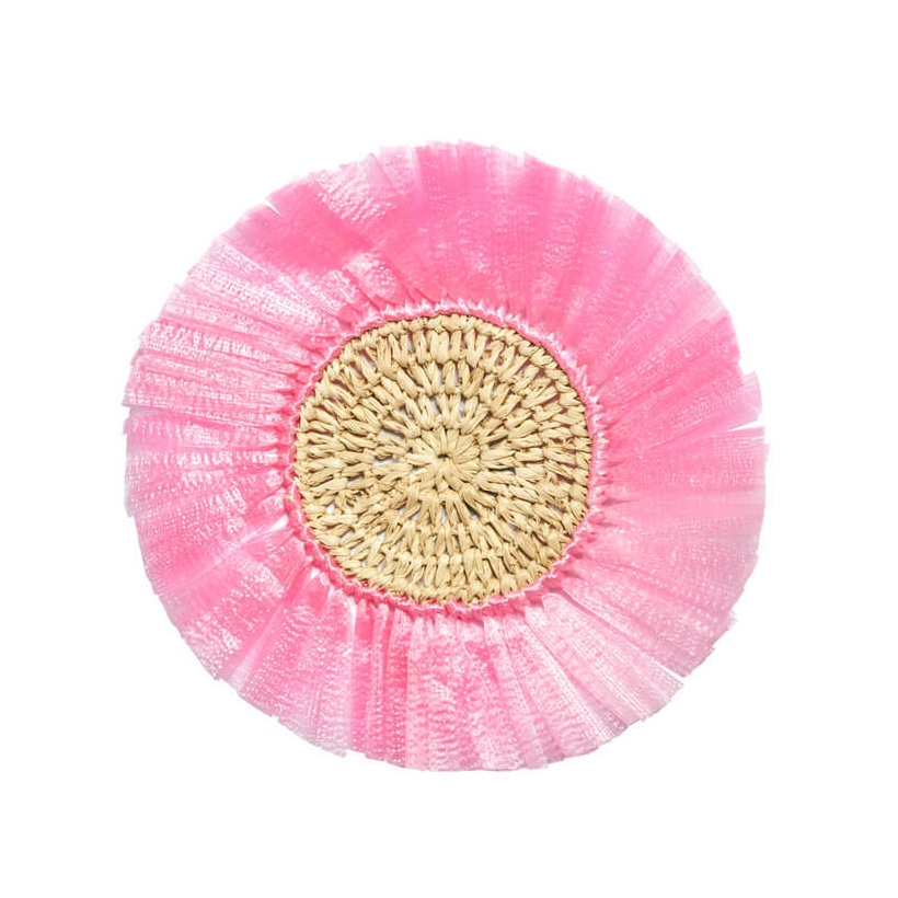 Von Gern Home, Woven, Set of 4 rattan fringe coasters, pink