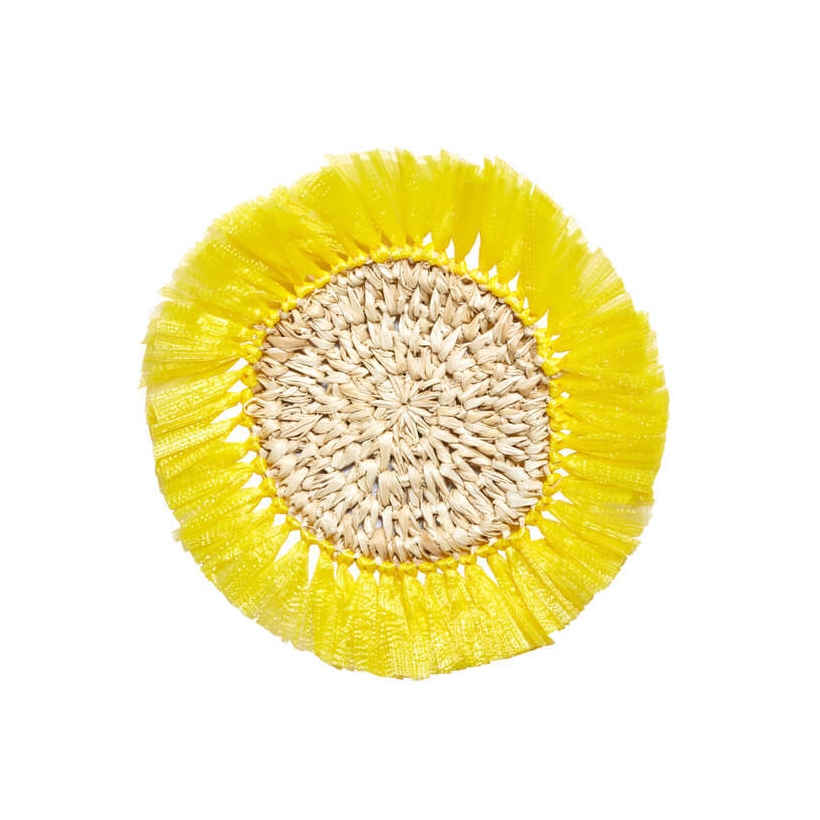 Von Gern Home, Woven, Set of 4 rattan fringe coasters, yellow