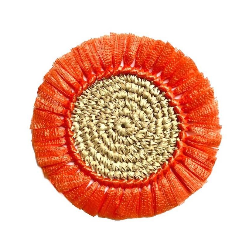Von Gern Home, Woven, Set of 4 rattan fringe coasters, orange