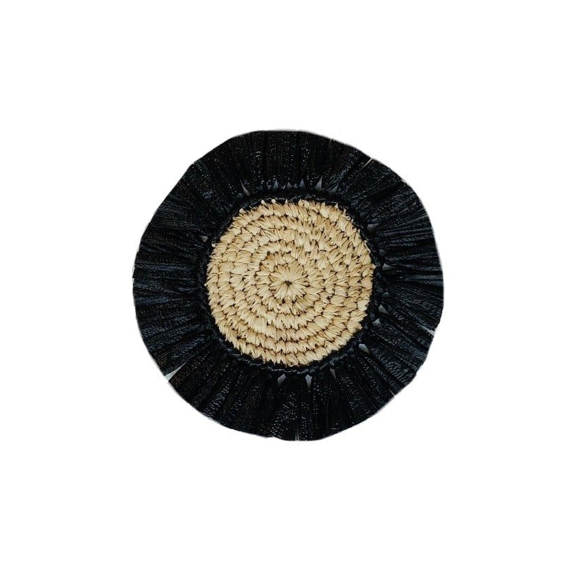 Von Gern Home, Woven, Set of 4 rattan fringe coasters, black