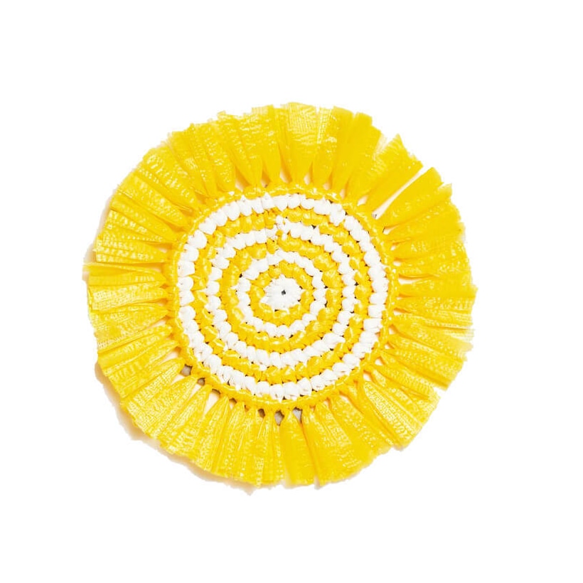 Von Gern Home, Woven, Set of 4 fringe coasters, yellow & white