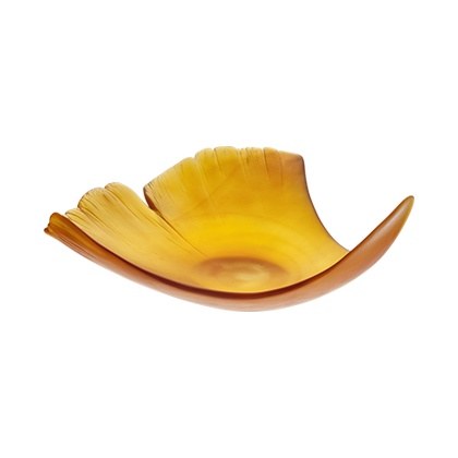 Daum, Ginkgo bowls, Large amber leaf bowl