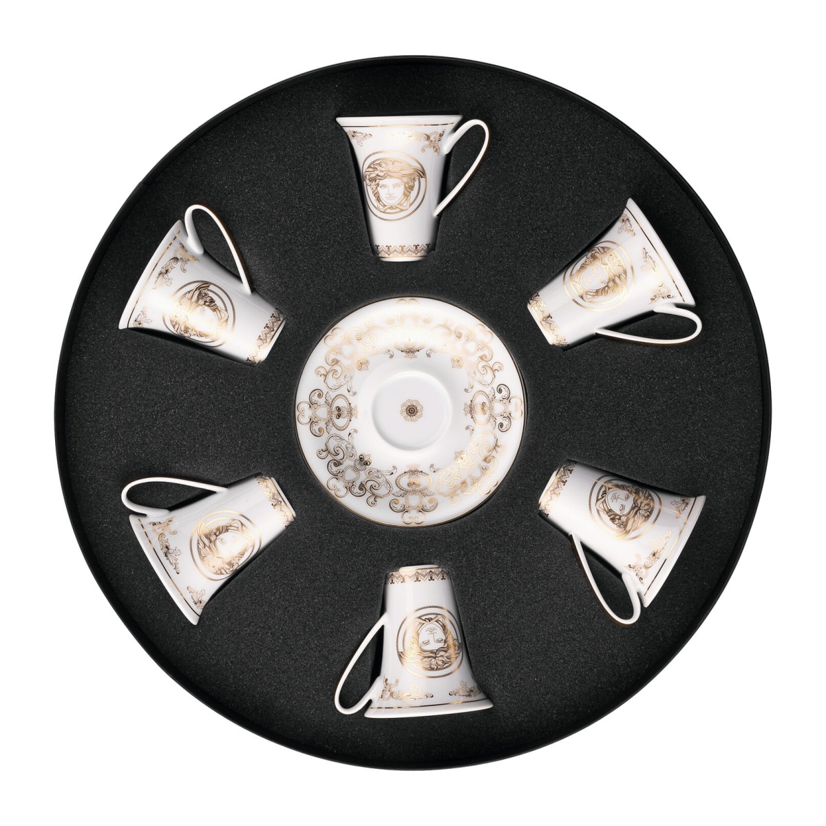 Versace, Medusa Gala Gold, Set of 6 espresso cups and saucers