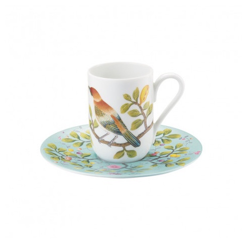 Raynaud, Paradis, Expresso cup white background and saucer turquoise background
