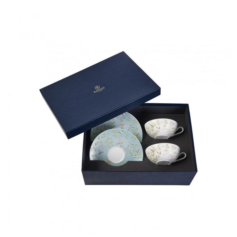 Raynaud, Paradis, Gift box 2 sets tea extra (white cups and turquoise saucers)