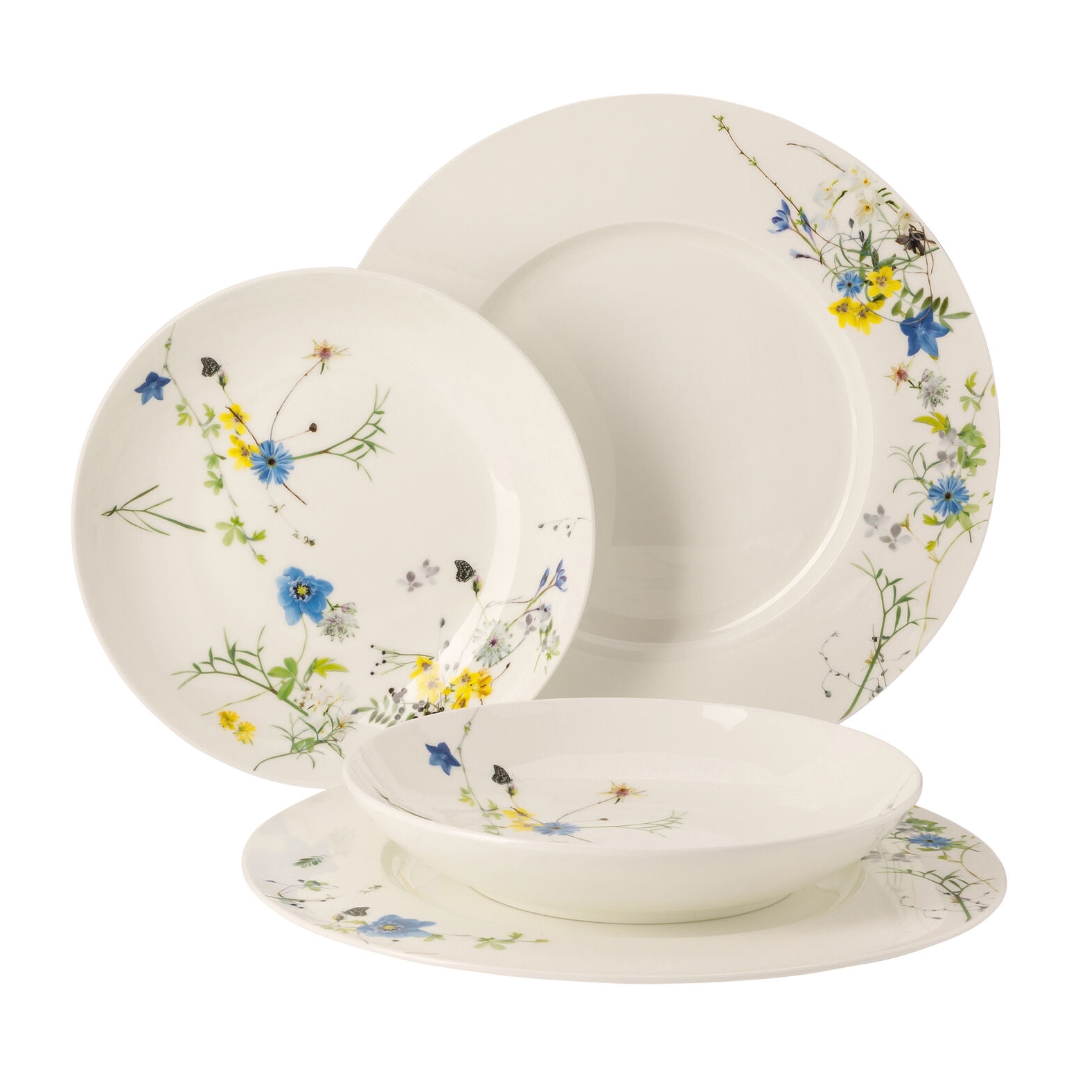 Rosenthal, Brillance Fleurs des Alpes, Set of 4 rim and coupe plates