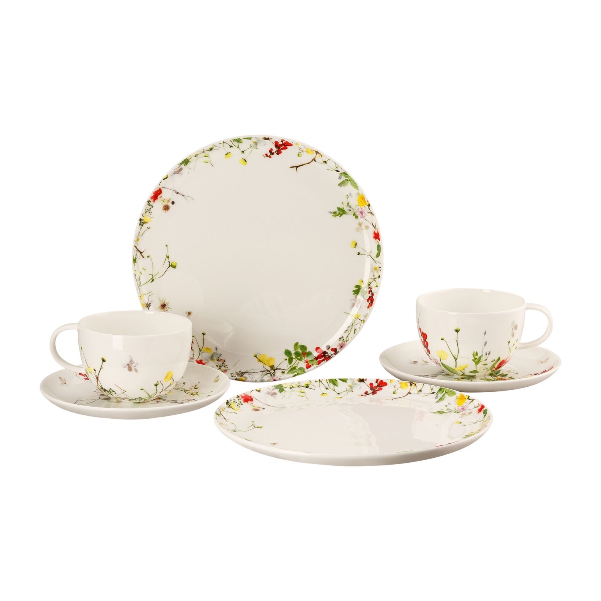 Rosenthal, Brillance Fleurs Sauvages, Set of 2 combi cups with saucers and 2 coupe plates