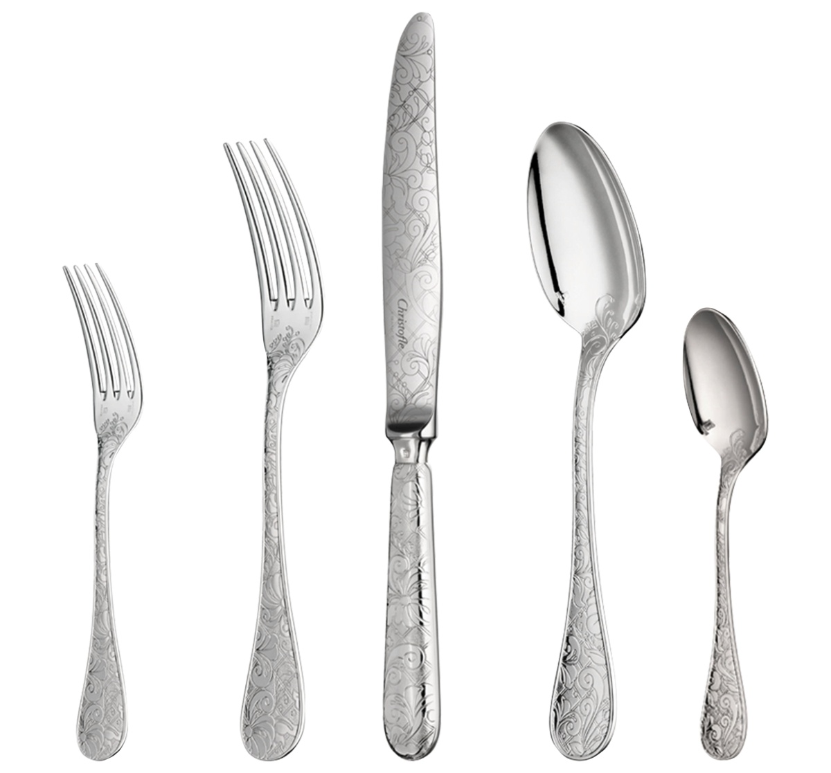 Christofle, Jardin d'Eden, silver plated, 5-Piece Silver Plated Flatware Set 1