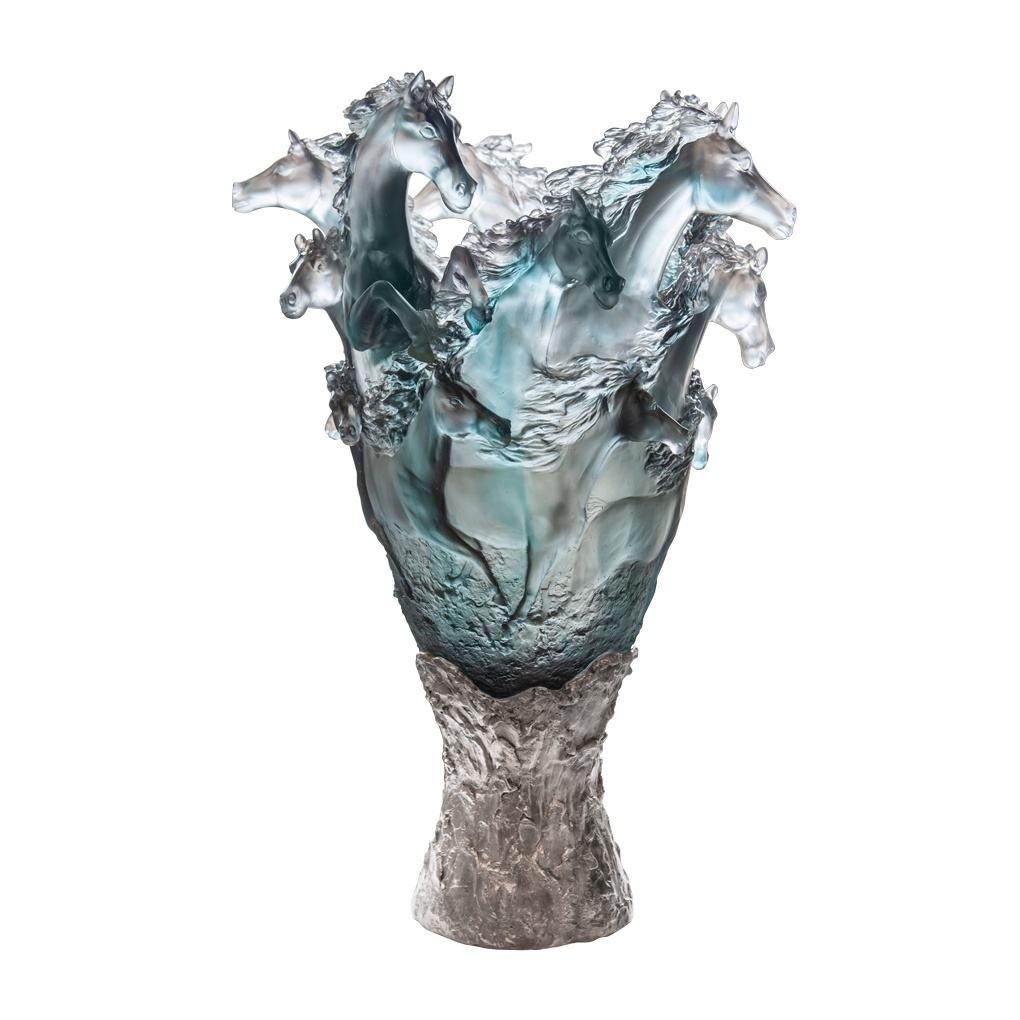 Daum, Cavalcade, Blue grey cavalcade prestige vase