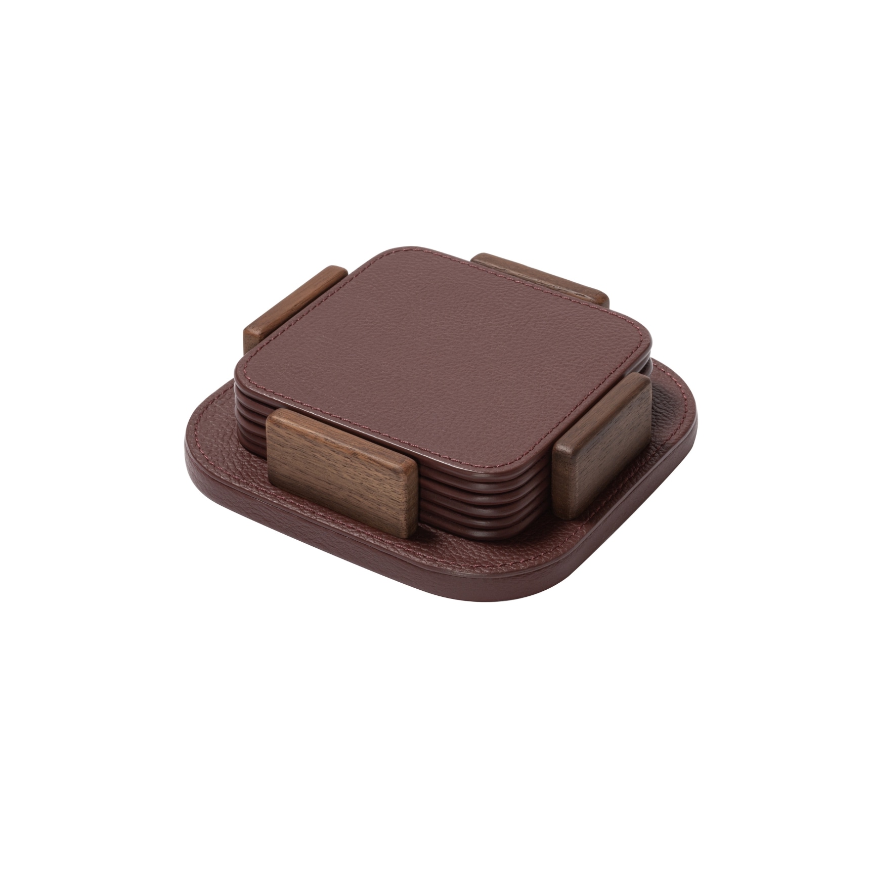 Poltrona Frau, Table accessories, Coaster holder with 6 coasters, burgundy