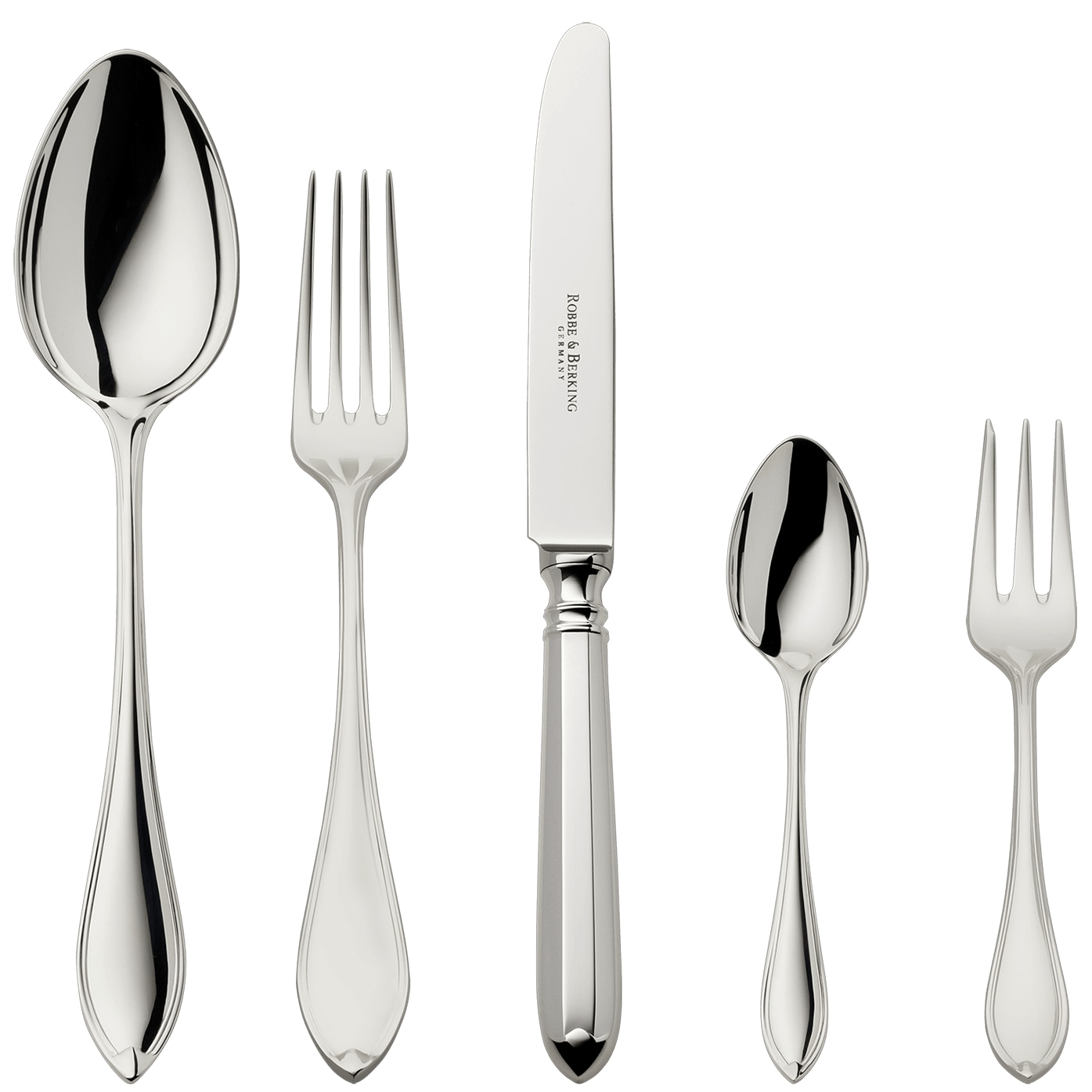 Robbe & Berking, Navette cutlery, silver plated, 5-piece place setting