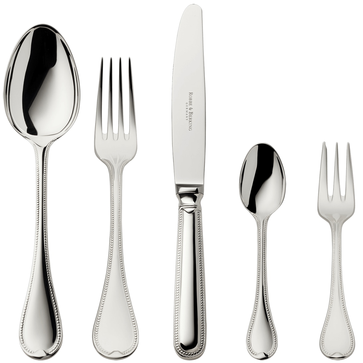 Robbe & Berking, Französisch-perl cutlery, silver plated, 5 - piece place setting