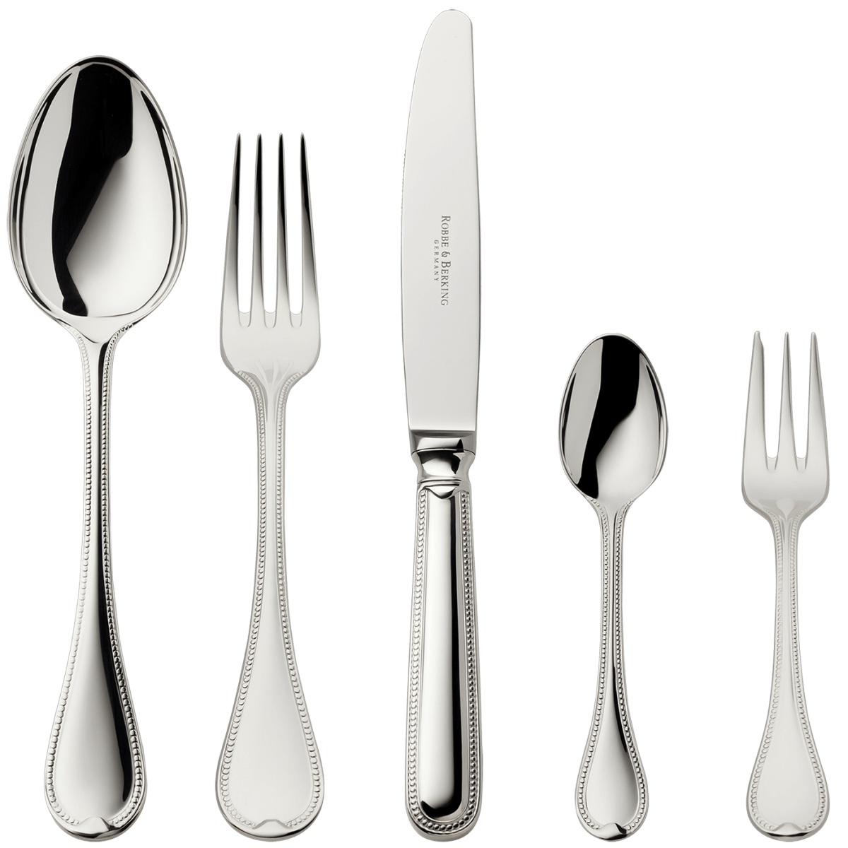 Robbe & Berking, Französisch-perl cutlery, sterling silver, 5 - piece place setting