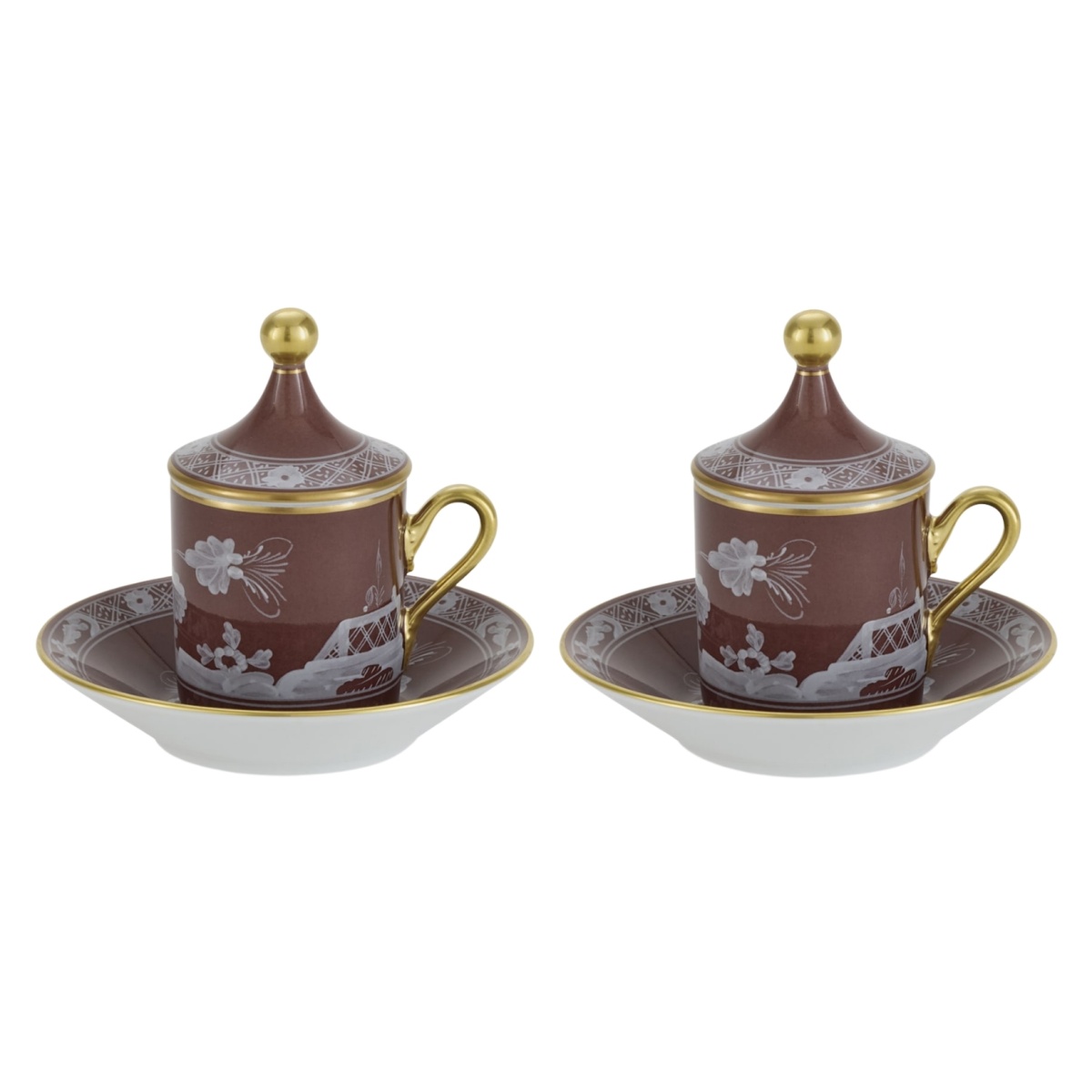 Ginori 1735, Oriente Italiano Castagna & Meringa, Coffee set for 2, castagna