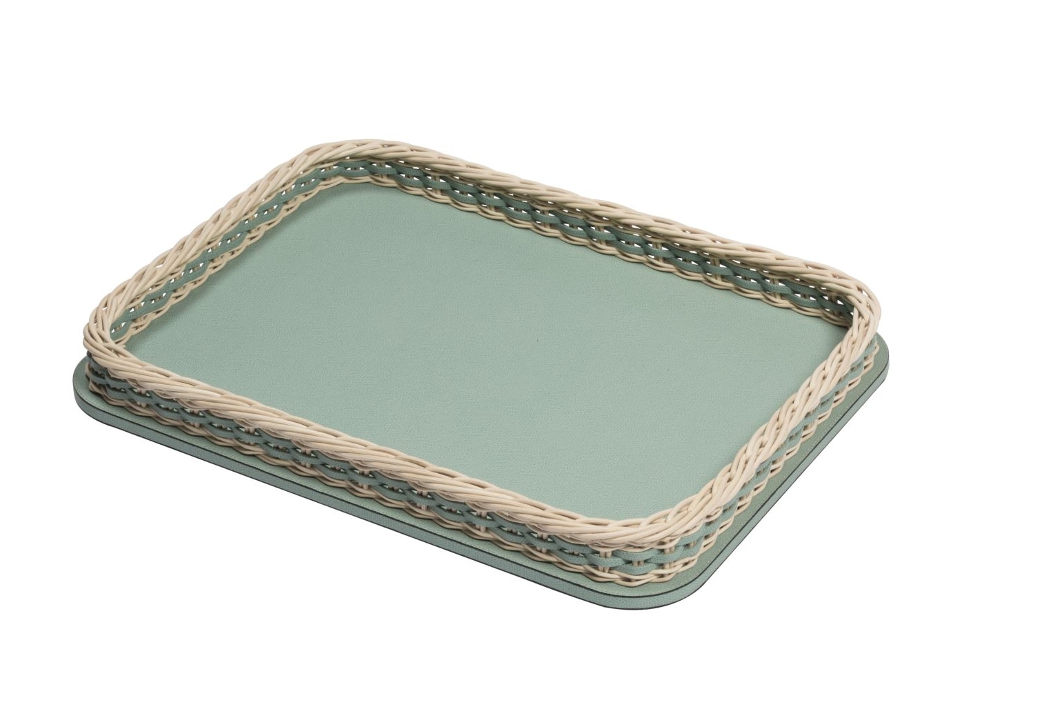 Pigment France, Orsay leather & rattan trays, Rectangular tray, large
