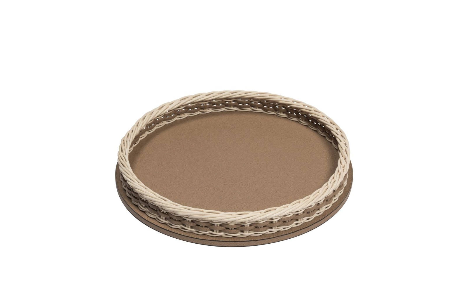 Pigment France, Orsay leather & rattan trays, Round tray, small