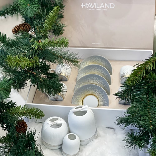 Haviland, Souffle d'or, Set of 4 coffee cups saucers