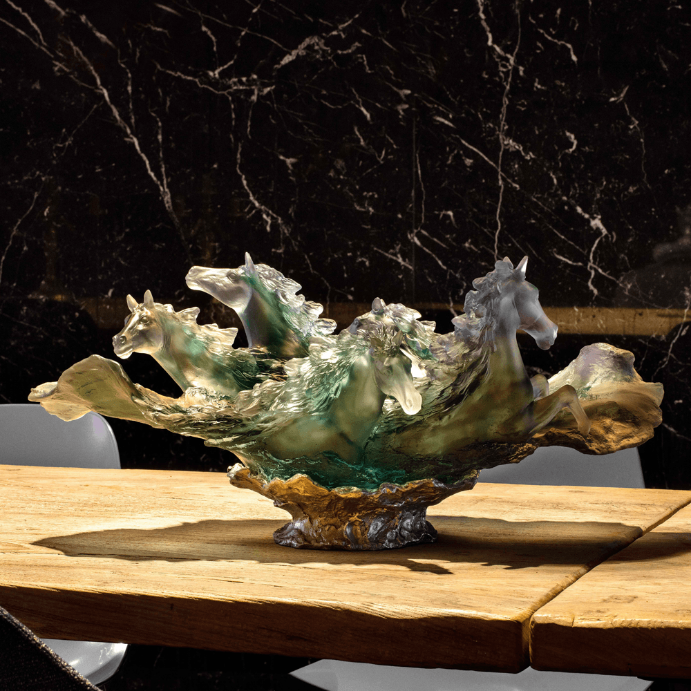 Daum, Cavalcade, Blue grey cavalcade centrepiece