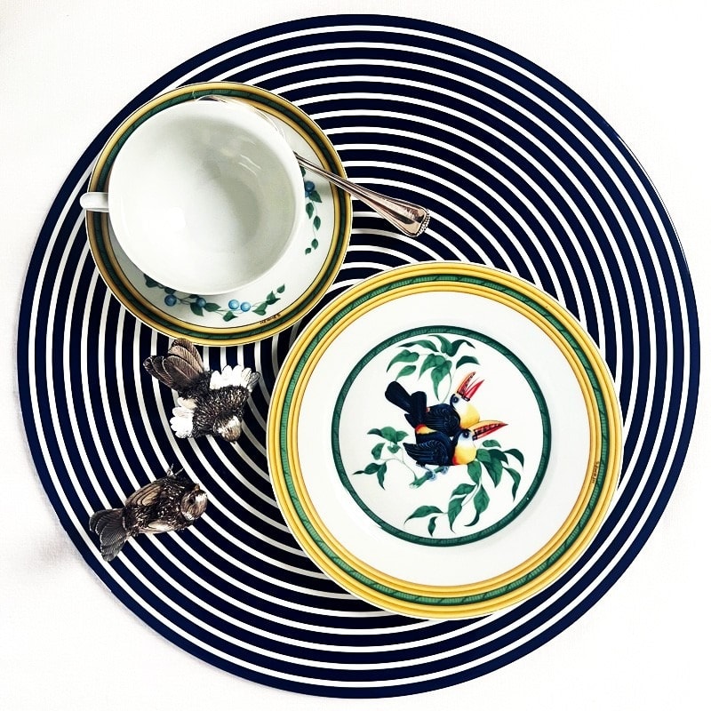 Von Gern Home, Stripe placemats and coasters, Round stripe placemat, navy & white