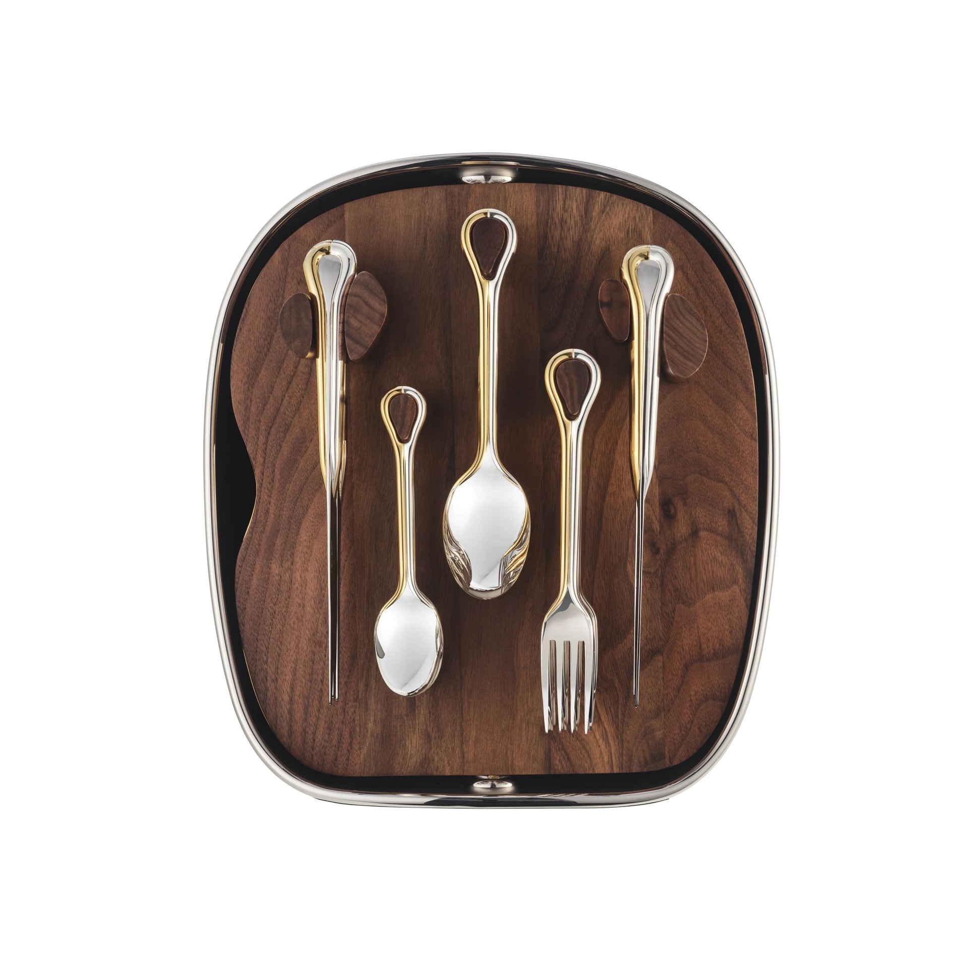 Christofle, Carrousel, silver plated, 24-piece flatware set with shell, partially gilded