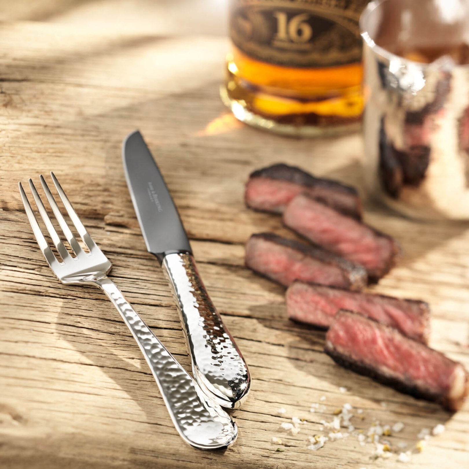 Robbe & Berking, Martelé cutlery, Silver plated, Barbecue set "frozen black" 8 pcs.