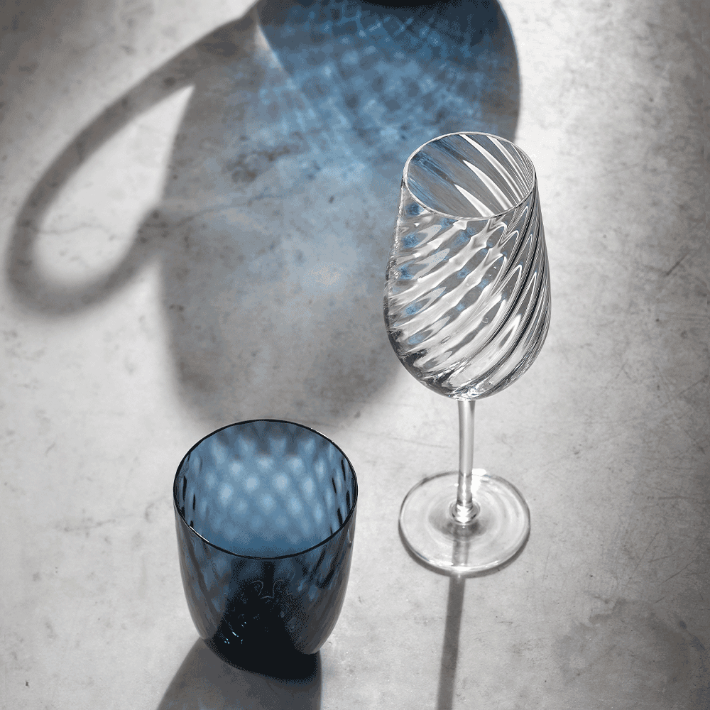 Nason Moretti, Tolomeo glasses, White wine glass, optic twisted