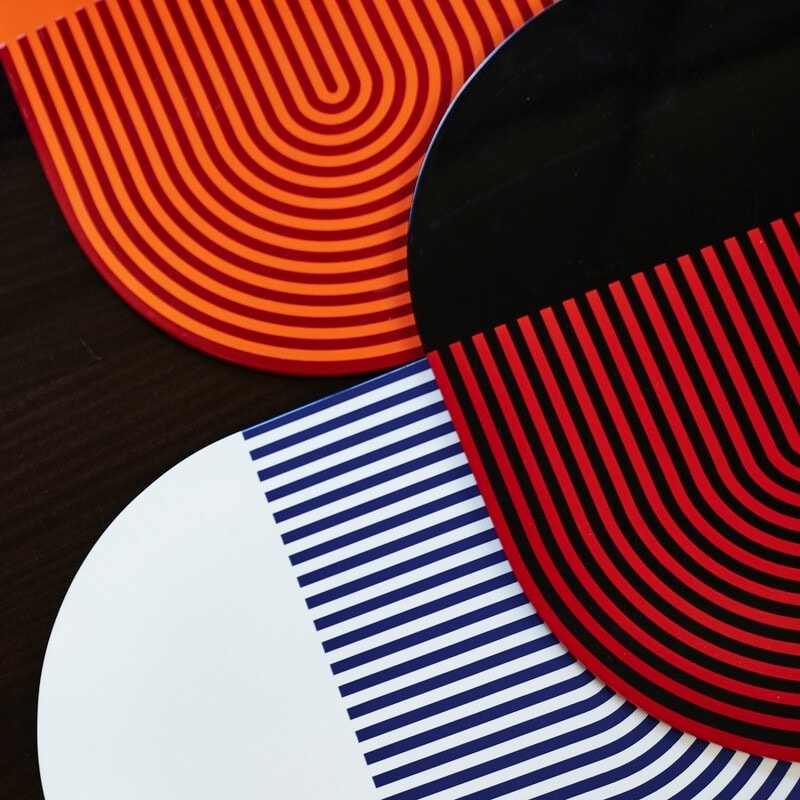 Von Gern Home, Stripe placemats and coasters, Stripes & solids placemat, red &part black stripes