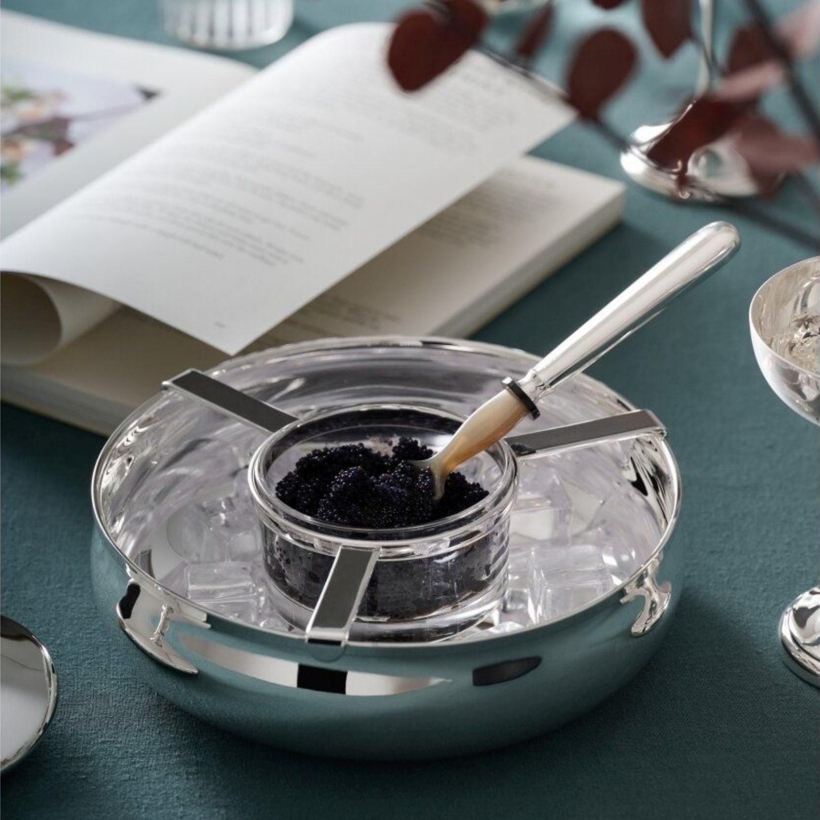 Schiavon, Essentia table accessories, silver plated, Round caviar dish