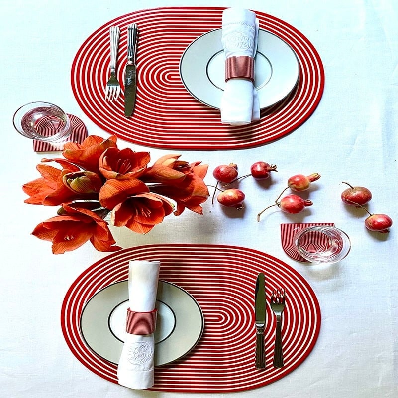 Von Gern Home, Stripe placemats and coasters, Stripe placemat, red & white