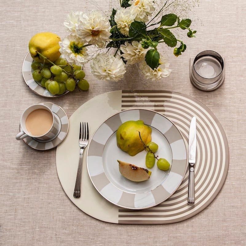 Von Gern Home, Stripe placemats and coasters, Stripes & solids placemat, gray & white