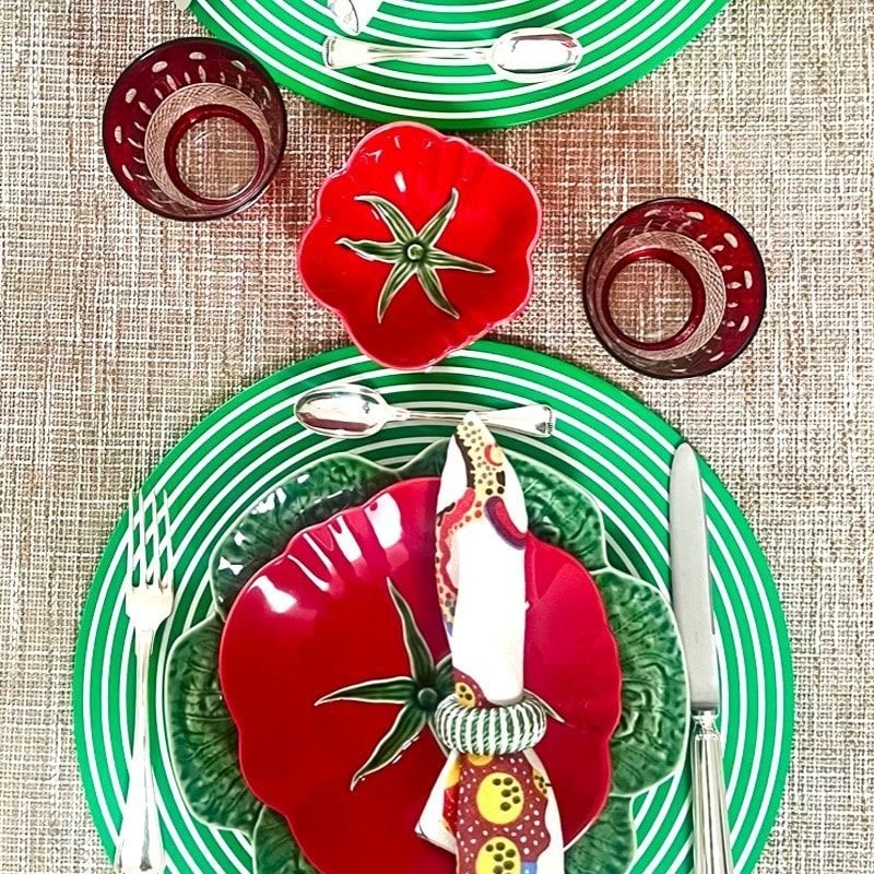 Von Gern Home, Stripe placemats and coasters, Round stripe placemat, green & white